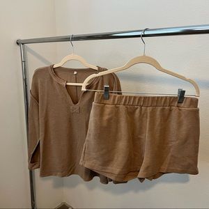 Loungewear knit pullover and shorts set